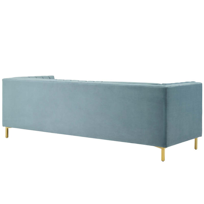 Ingenuity Retro Modern Channel Tufted Sofa – Luxe Performance Velvet with Gold Legs for Stylish Comfort
