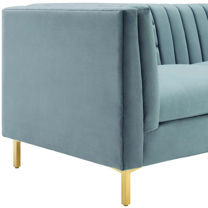 Ingenuity Retro Modern Channel Tufted Sofa – Luxe Performance Velvet with Gold Legs for Stylish Comfort