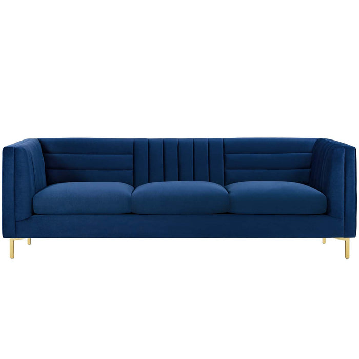 Ingenuity Retro Modern Channel Tufted Sofa – Luxe Performance Velvet with Gold Legs for Stylish Comfort