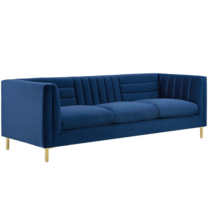 Ingenuity Retro Modern Channel Tufted Sofa – Luxe Performance Velvet with Gold Legs for Stylish Comfort