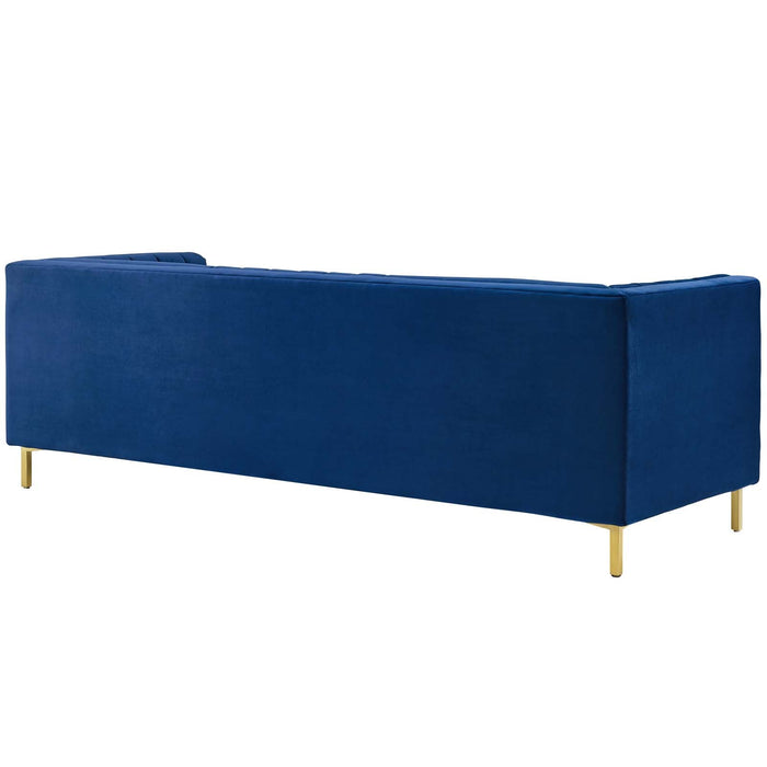 Ingenuity Retro Modern Channel Tufted Sofa – Luxe Performance Velvet with Gold Legs for Stylish Comfort