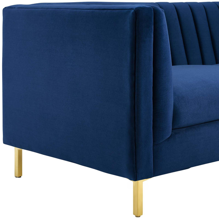 Ingenuity Retro Modern Channel Tufted Sofa – Luxe Performance Velvet with Gold Legs for Stylish Comfort