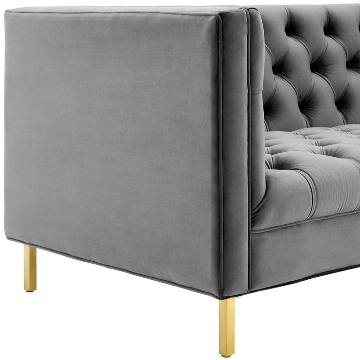 Delight Vintage Glamour Tufted Velvet Sofa with Stain-Resistant Fabric and Gold Stainless Steel Legs