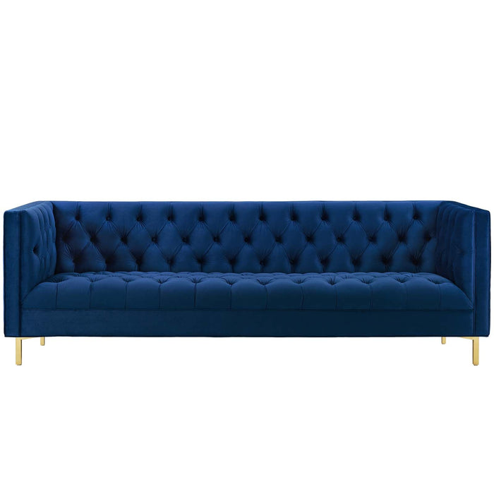 Delight Vintage Glamour Tufted Velvet Sofa with Stain-Resistant Fabric and Gold Stainless Steel Legs