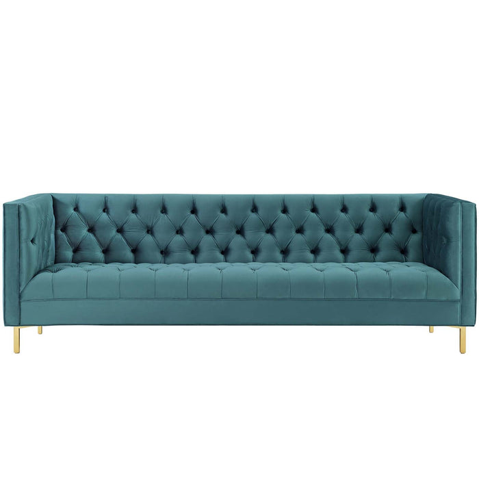 Delight Vintage Glamour Tufted Velvet Sofa with Stain-Resistant Fabric and Gold Stainless Steel Legs