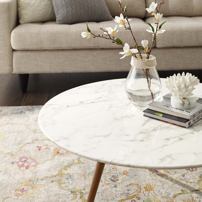 Modway Lippa Round Artificial Marble Coffee Table with Tripod Base Living Room Furniture - Dimensions