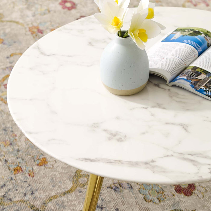 Modway Lippa Round Artificial Marble Coffee Table with Tripod Base Living Room Furniture - Installation View