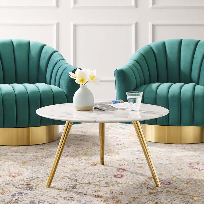 Modway Lippa Round Artificial Marble Coffee Table with Tripod Base Living Room Furniture - Features