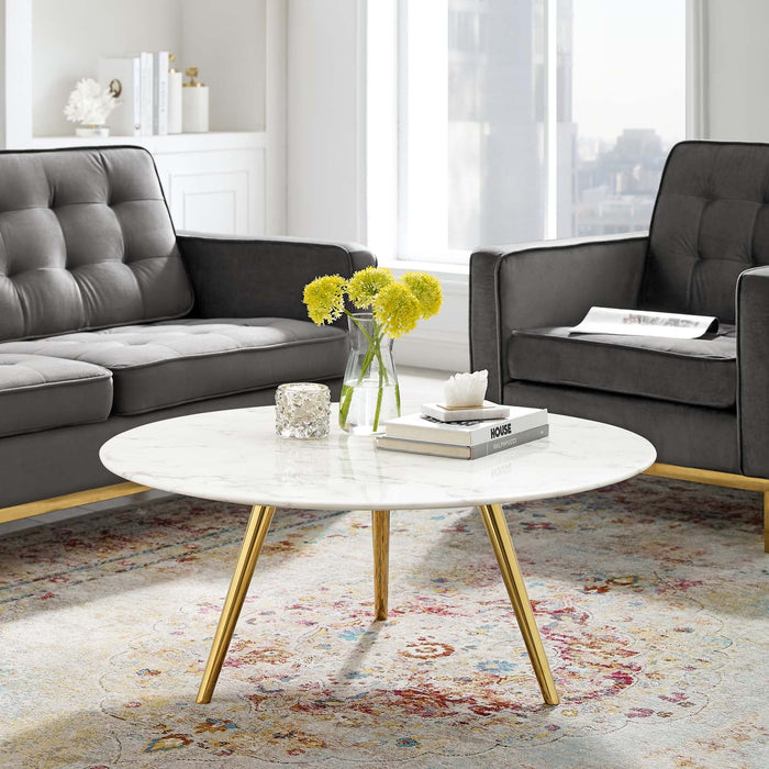 Modway Lippa Round Artificial Marble Coffee Table with Tripod Base Living Room Furniture - View 9