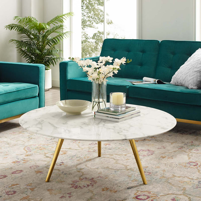 Modway Lippa Round Artificial Marble Coffee Table with Tripod Base Living Room Furniture - View 15