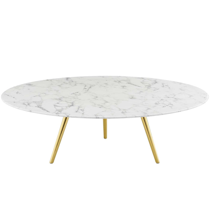 Modway Lippa Round Artificial Marble Coffee Table with Tripod Base Living Room Furniture in White