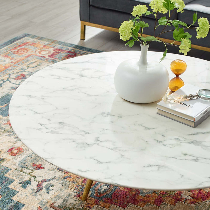 Modway Lippa Round Artificial Marble Coffee Table with Tripod Base Living Room Furniture in White - Side View