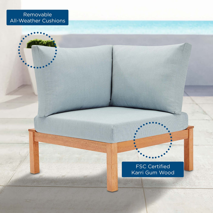 Freeport Karri Wood Sectional Sofa Outdoor Patio Corner Chair Natural Light Blue