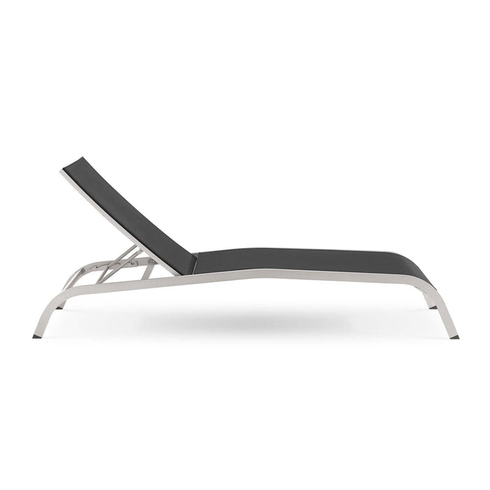 Modway Savannah Mesh Chaise Outdoor Patio Aluminum Lounge Chair Living Room Furniture in Black - Side View