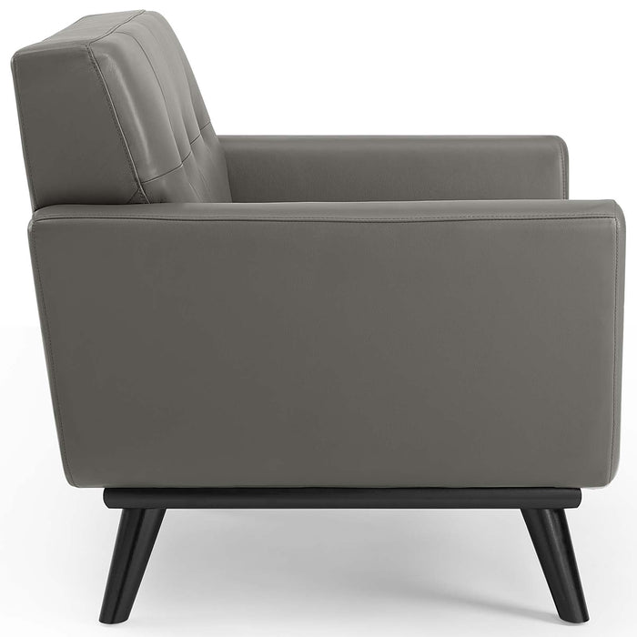 Engage Mid-Century Modern Top-Grain Leather Accent Armchair with Plush Cushions and Stylish Design
