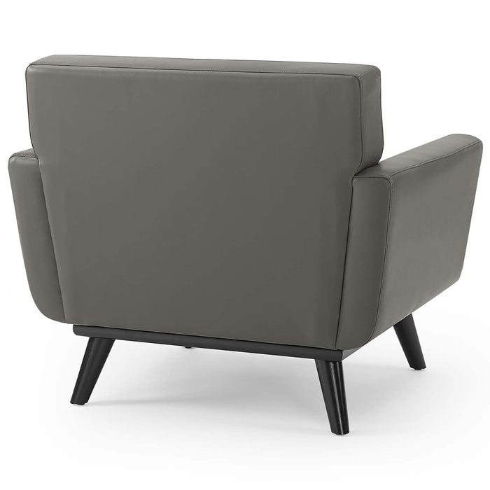 Engage Mid-Century Modern Top-Grain Leather Accent Armchair with Plush Cushions and Stylish Design