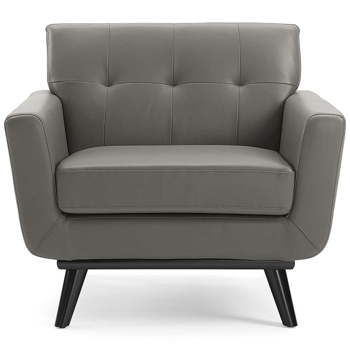 Engage Mid-Century Modern Top-Grain Leather Accent Armchair with Plush Cushions and Stylish Design