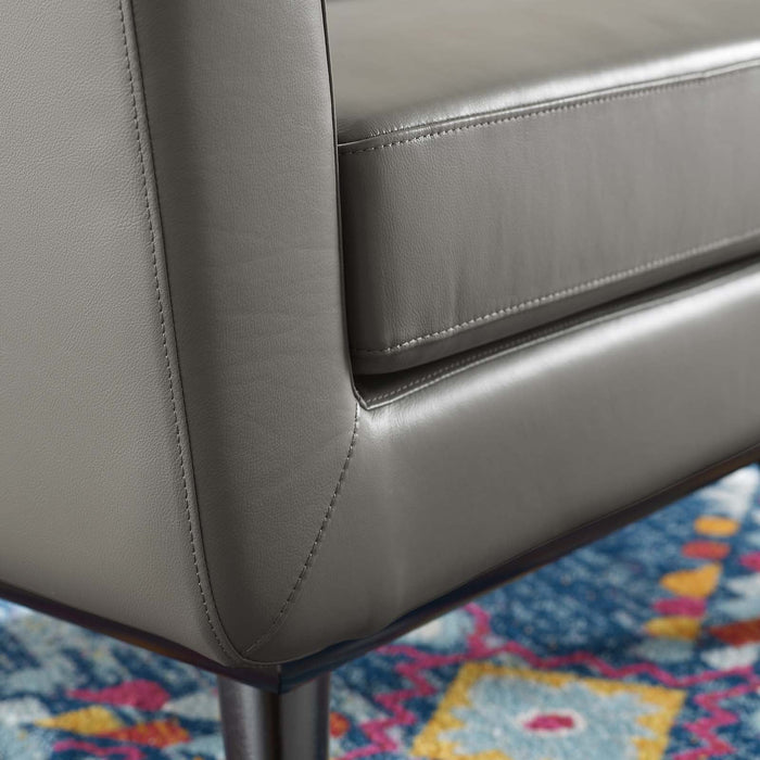 Engage Mid-Century Modern Top-Grain Leather Accent Armchair with Plush Cushions and Stylish Design