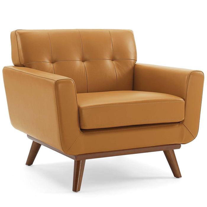 Engage Mid-Century Modern Top-Grain Leather Accent Armchair with Plush Cushions and Stylish Design