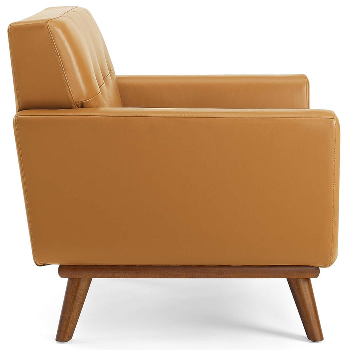 Engage Mid-Century Modern Top-Grain Leather Accent Armchair with Plush Cushions and Stylish Design