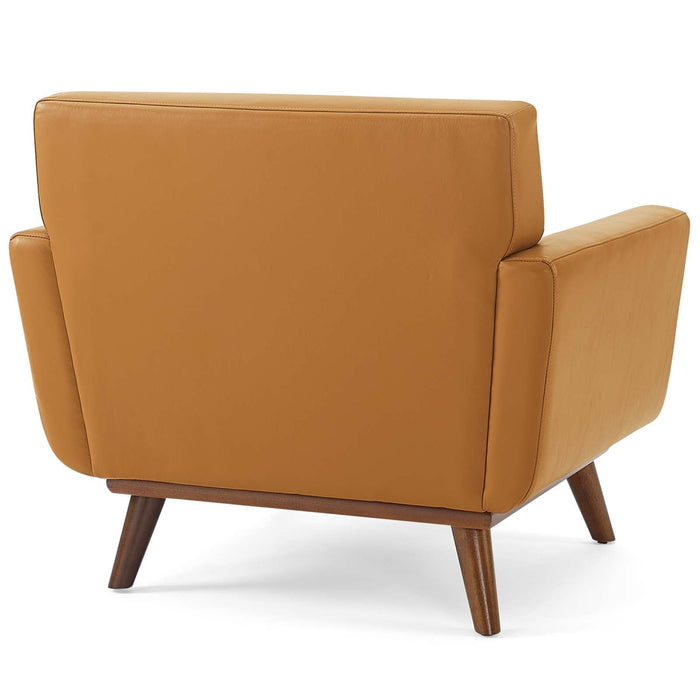 Engage Mid-Century Modern Top-Grain Leather Accent Armchair with Plush Cushions and Stylish Design