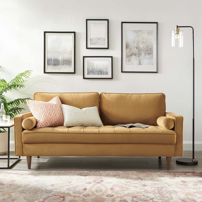 Valour Modern Velvet Sofa - Stylish Mid-Century Design with Stain-Resistant Fabric & Pocket Coils