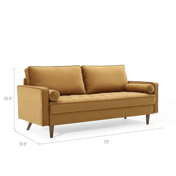 Valour Modern Velvet Sofa - Stylish Mid-Century Design with Stain-Resistant Fabric & Pocket Coils