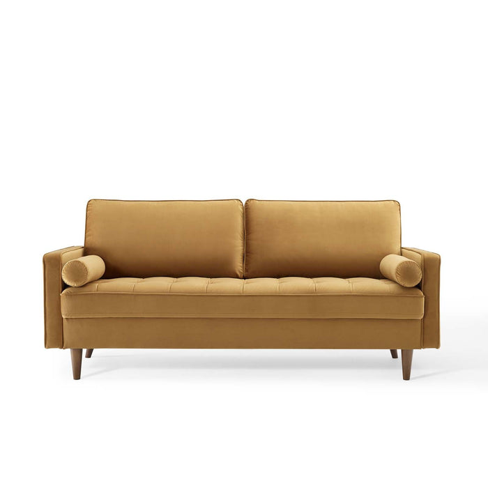 Valour Modern Velvet Sofa - Stylish Mid-Century Design with Stain-Resistant Fabric & Pocket Coils