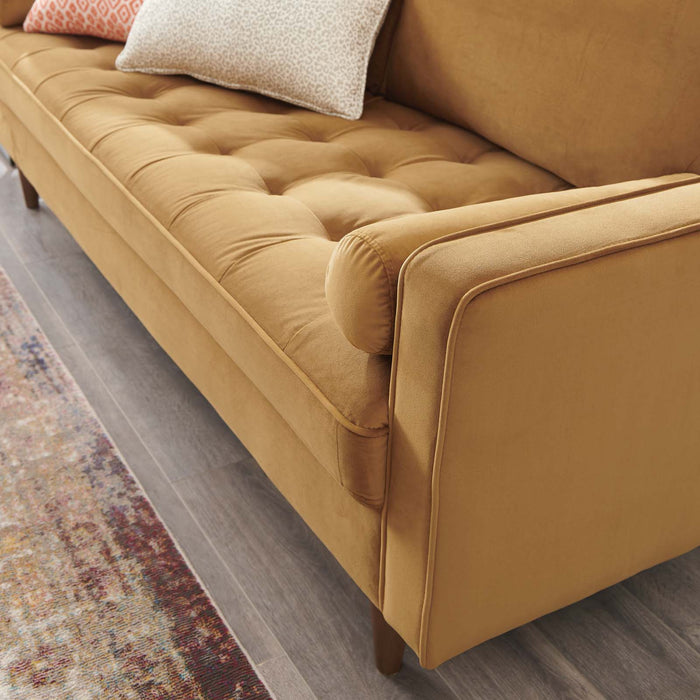 Valour Modern Velvet Sofa - Stylish Mid-Century Design with Stain-Resistant Fabric & Pocket Coils