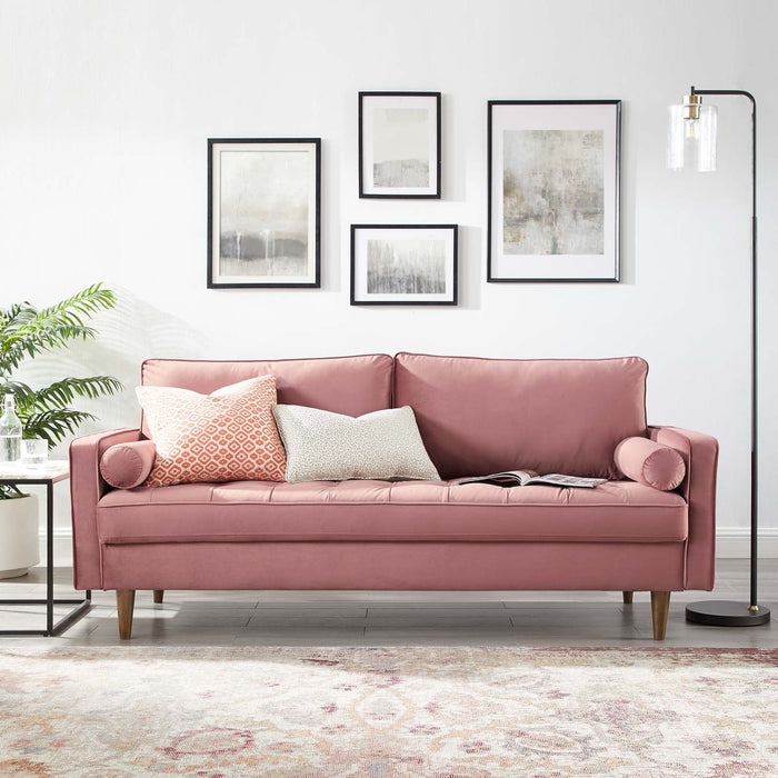 Valour Modern Velvet Sofa - Stylish Mid-Century Design with Stain-Resistant Fabric & Pocket Coils