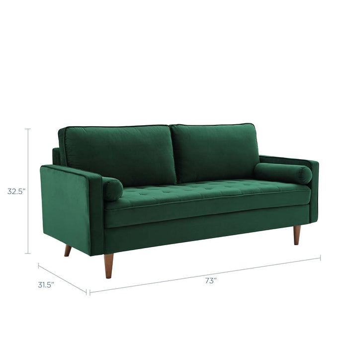 Valour Modern Velvet Sofa - Stylish Mid-Century Design with Stain-Resistant Fabric & Pocket Coils
