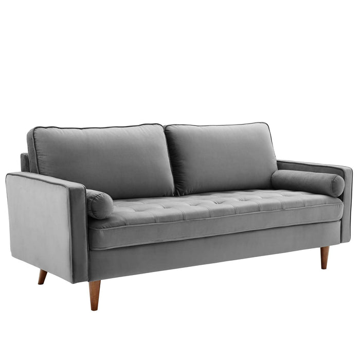 Valour Modern Velvet Sofa - Stylish Mid-Century Design with Stain-Resistant Fabric & Pocket Coils