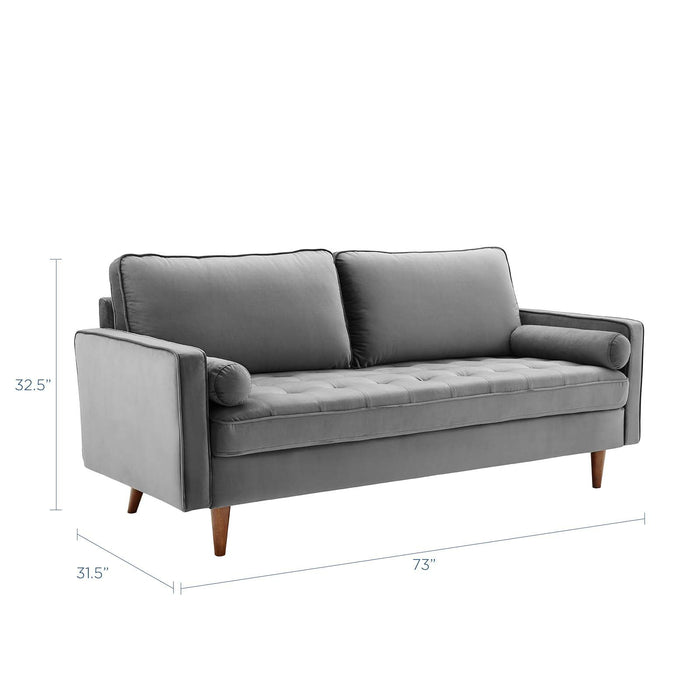 Valour Modern Velvet Sofa - Stylish Mid-Century Design with Stain-Resistant Fabric & Pocket Coils