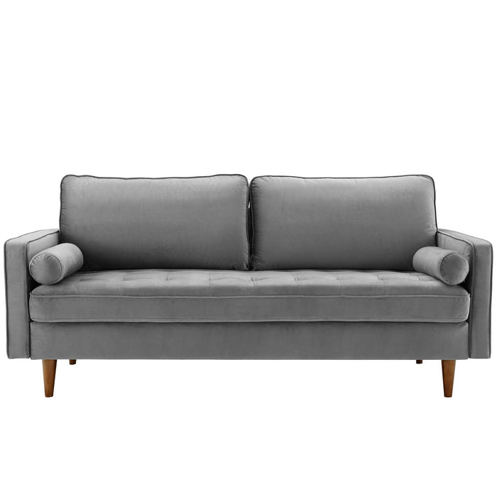 Valour Modern Velvet Sofa - Stylish Mid-Century Design with Stain-Resistant Fabric & Pocket Coils