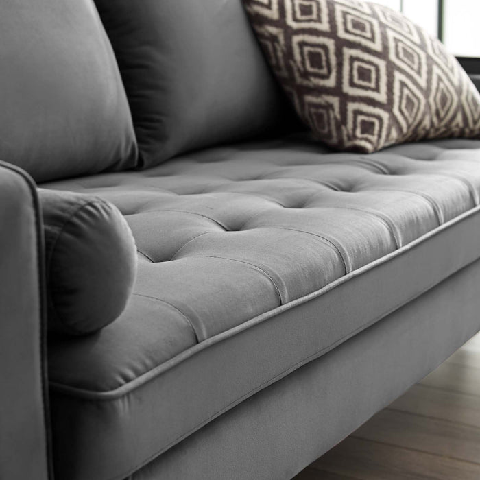 Valour Modern Velvet Sofa - Stylish Mid-Century Design with Stain-Resistant Fabric & Pocket Coils
