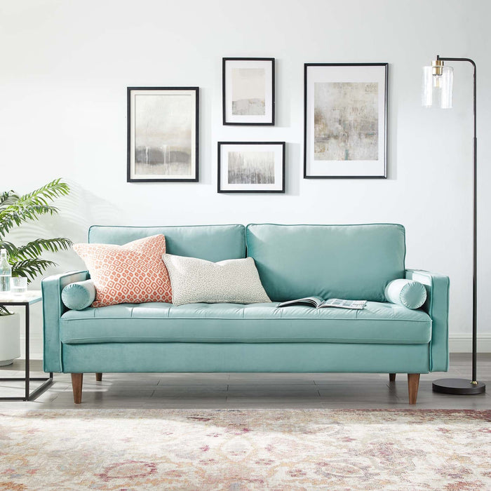 Valour Modern Velvet Sofa - Stylish Mid-Century Design with Stain-Resistant Fabric & Pocket Coils