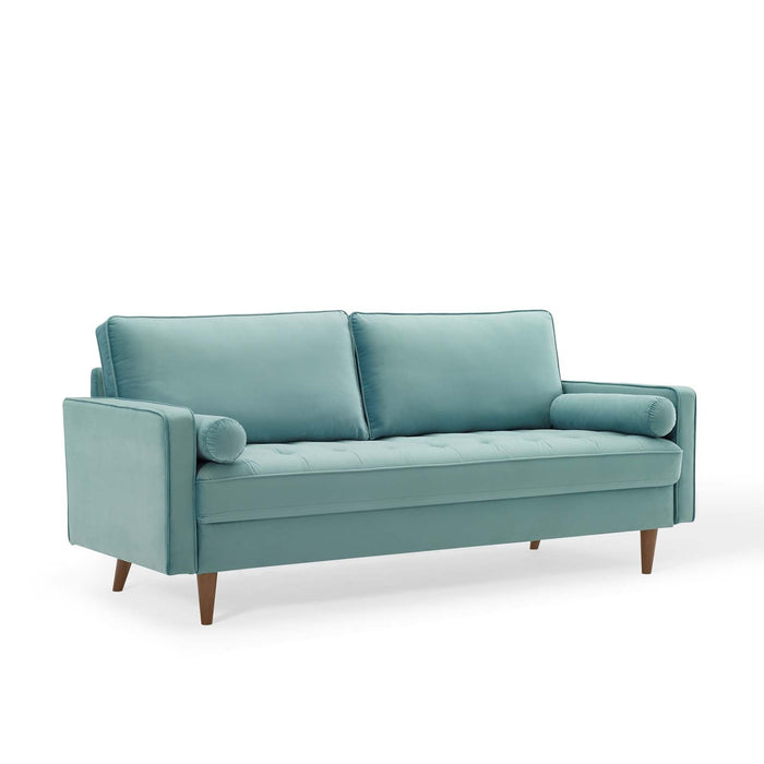 Valour Modern Velvet Sofa - Stylish Mid-Century Design with Stain-Resistant Fabric & Pocket Coils
