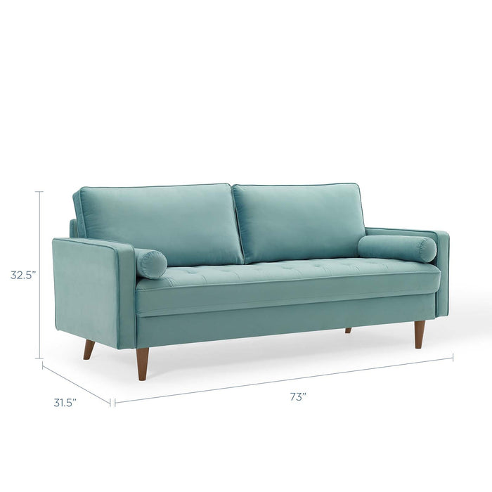 Valour Modern Velvet Sofa - Stylish Mid-Century Design with Stain-Resistant Fabric & Pocket Coils