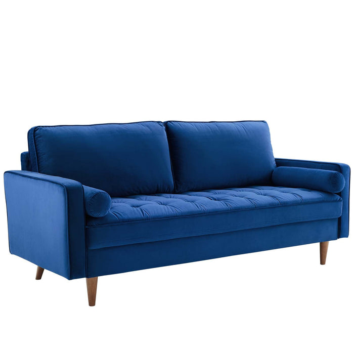 Valour Modern Velvet Sofa - Stylish Mid-Century Design with Stain-Resistant Fabric & Pocket Coils