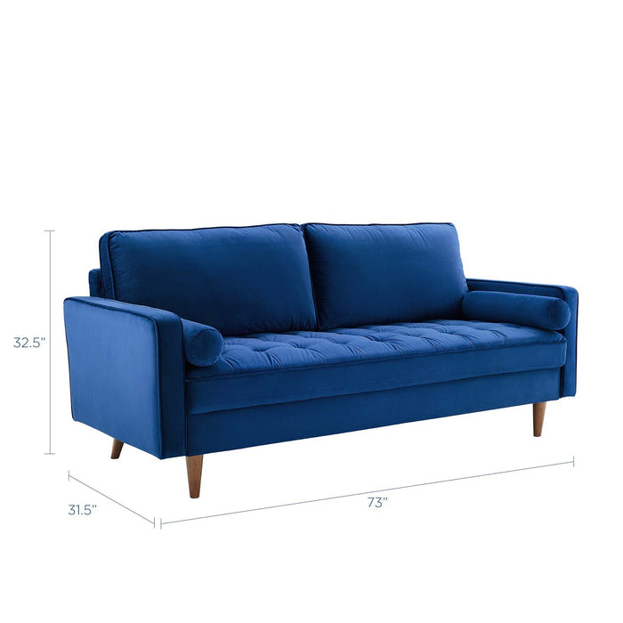 Valour Modern Velvet Sofa - Stylish Mid-Century Design with Stain-Resistant Fabric & Pocket Coils