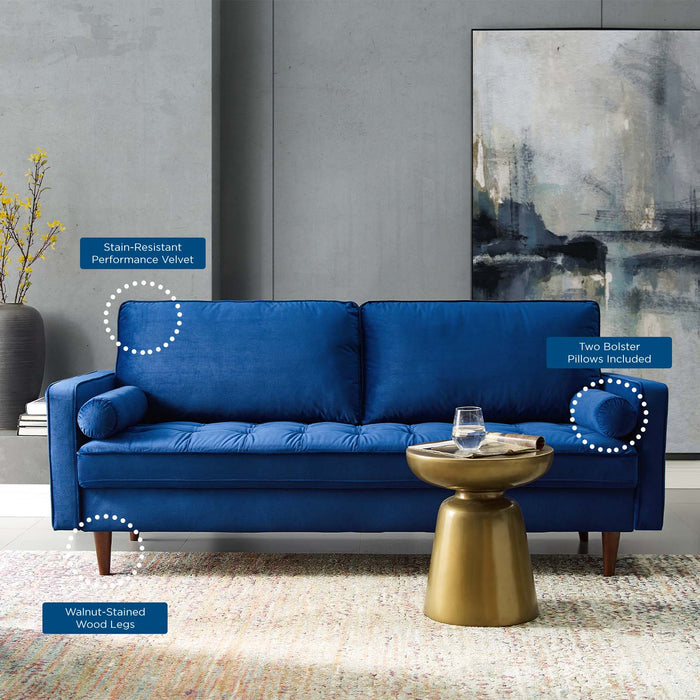 Valour Modern Velvet Sofa - Stylish Mid-Century Design with Stain-Resistant Fabric & Pocket Coils