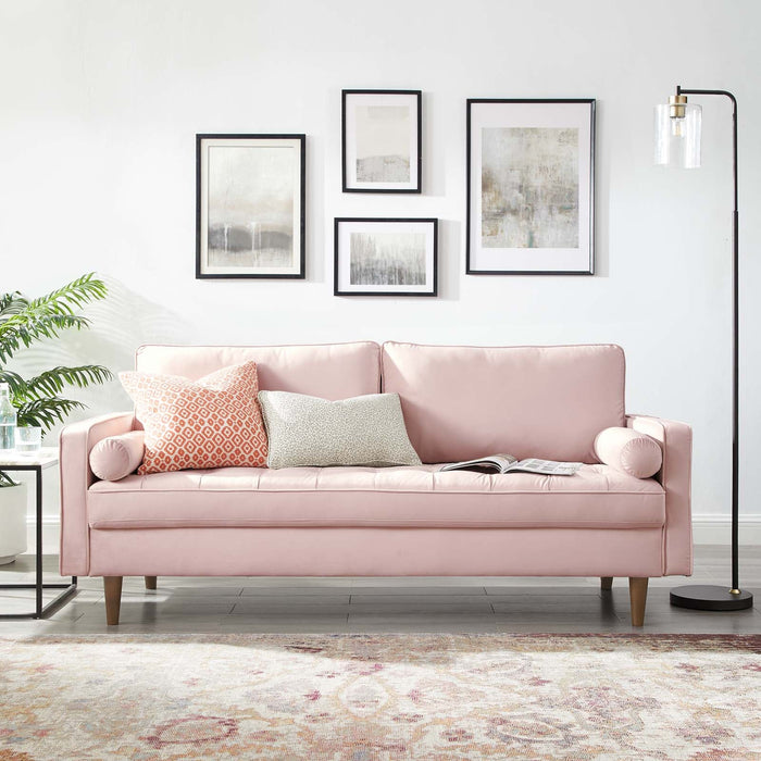 Valour Modern Velvet Sofa - Stylish Mid-Century Design with Stain-Resistant Fabric & Pocket Coils