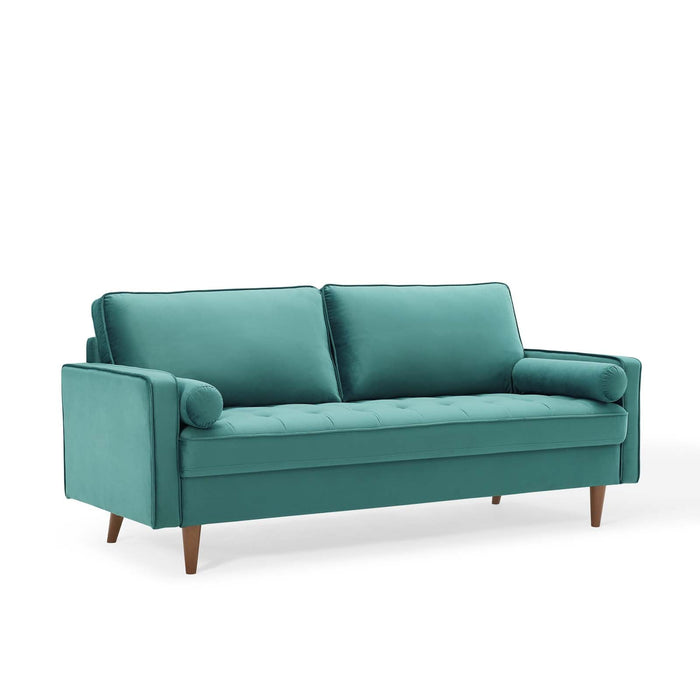 Valour Modern Velvet Sofa - Stylish Mid-Century Design with Stain-Resistant Fabric & Pocket Coils