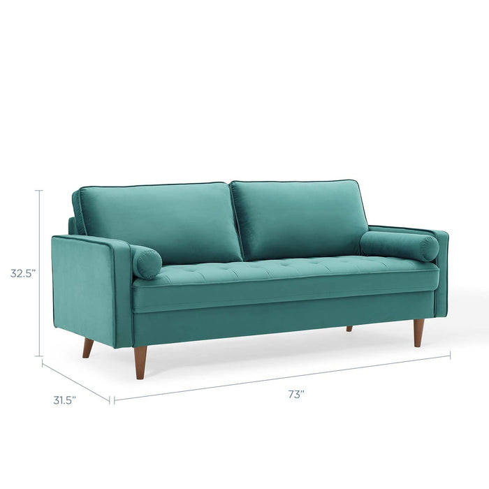 Valour Modern Velvet Sofa - Stylish Mid-Century Design with Stain-Resistant Fabric & Pocket Coils