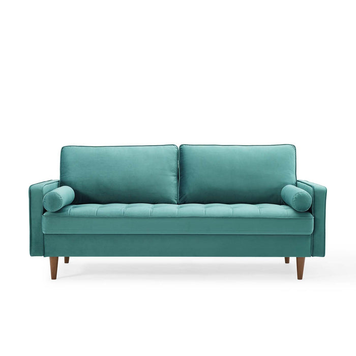 Valour Modern Velvet Sofa - Stylish Mid-Century Design with Stain-Resistant Fabric & Pocket Coils