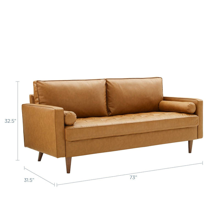 Valour Mid-Century Sofa - Stylish Faux Leather, Dense Foam Padding & Easy Ship Box for Homes