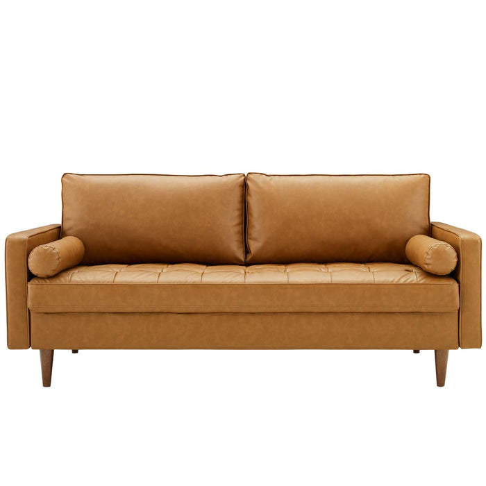 Valour Mid-Century Sofa - Stylish Faux Leather, Dense Foam Padding & Easy Ship Box for Homes