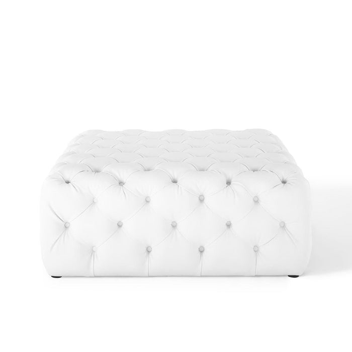 Amour Tufted Button Large Square Faux Leather Ottoman