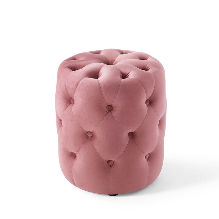 Amour Tufted Button Round Ottoman - Luxurious Performance Velvet Accent for Living Room Decor