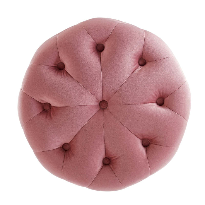 Amour Tufted Button Round Ottoman - Luxurious Performance Velvet Accent for Living Room Decor